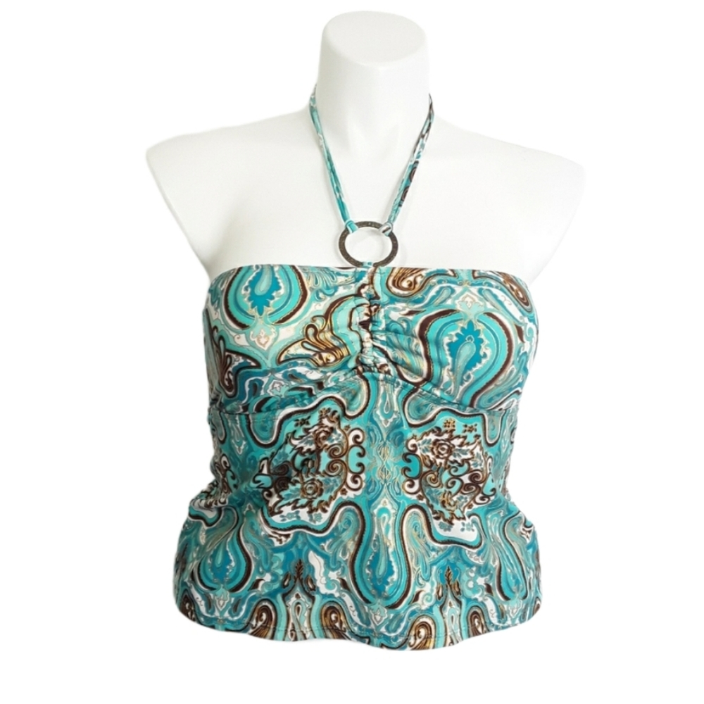 Sand N Sun Jacquard Paisley Halter Tankini Top EUC sz L (12-14)